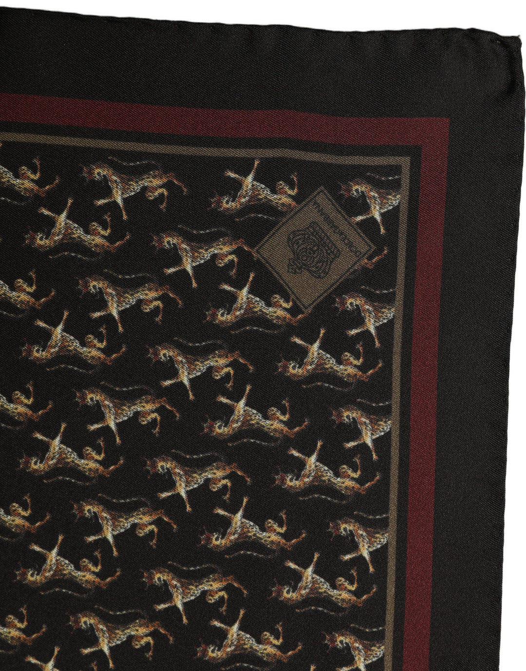 Dolce &amp; Gabbana Black Horse Silk Pocket Square Foulard Scarf