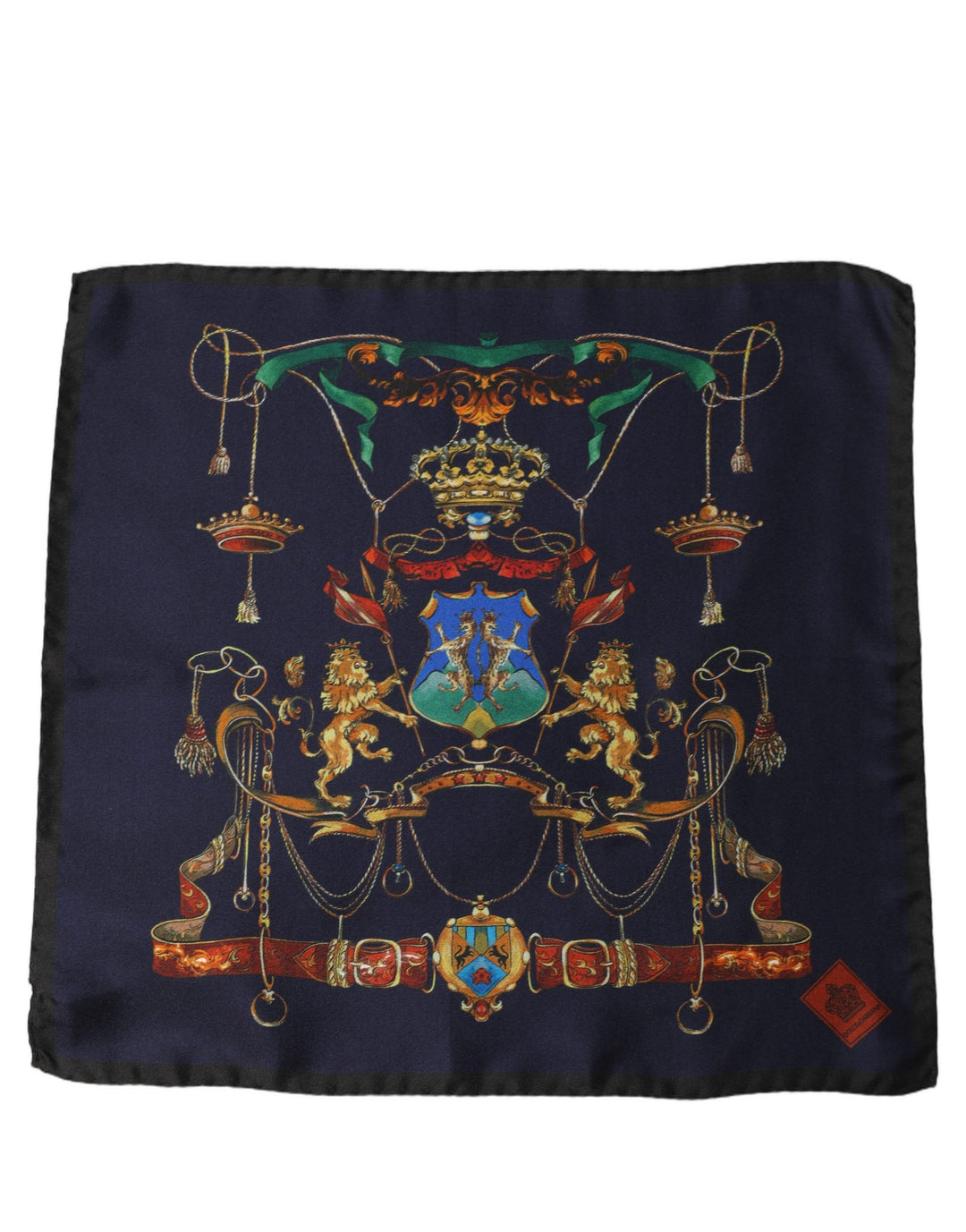 Dolce &amp; Gabbana Navy Blue Heraldic Silk Square Foulard Scarf