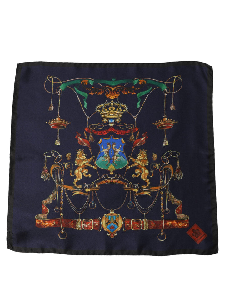 Dolce &amp; Gabbana Navy Blue Heraldic Silk Square Foulard Scarf