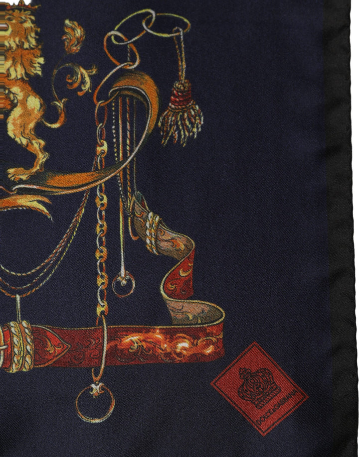 Dolce &amp; Gabbana Navy Blue Heraldic Silk Square Foulard Scarf