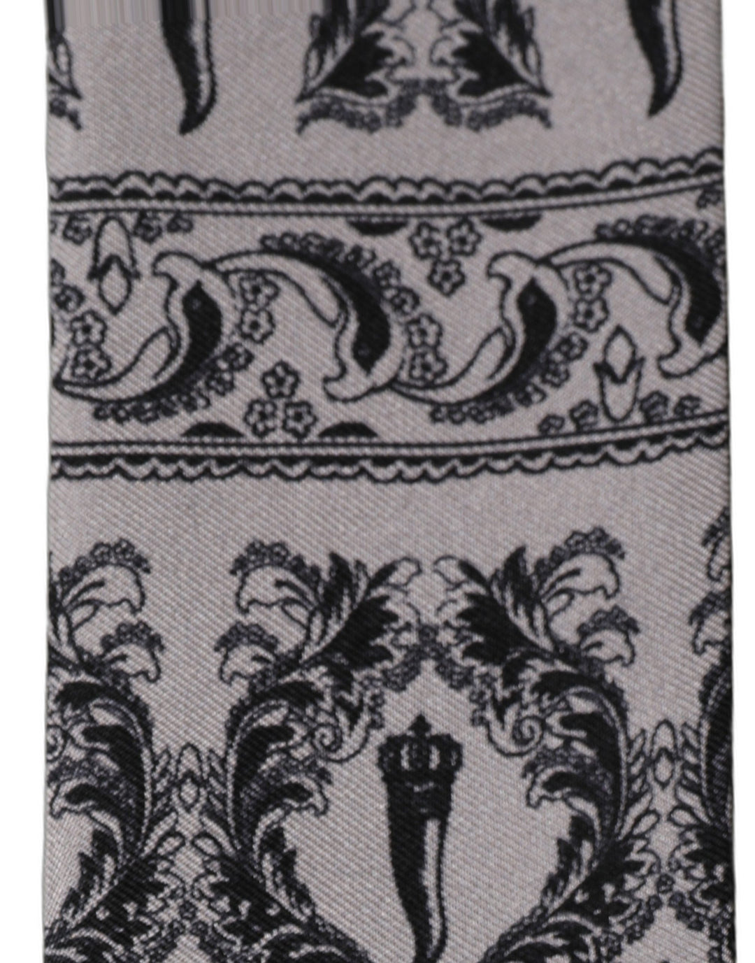 Dolce &amp; Gabbana Gray Baroque Silk Fringed Skinny Foulard Scarf