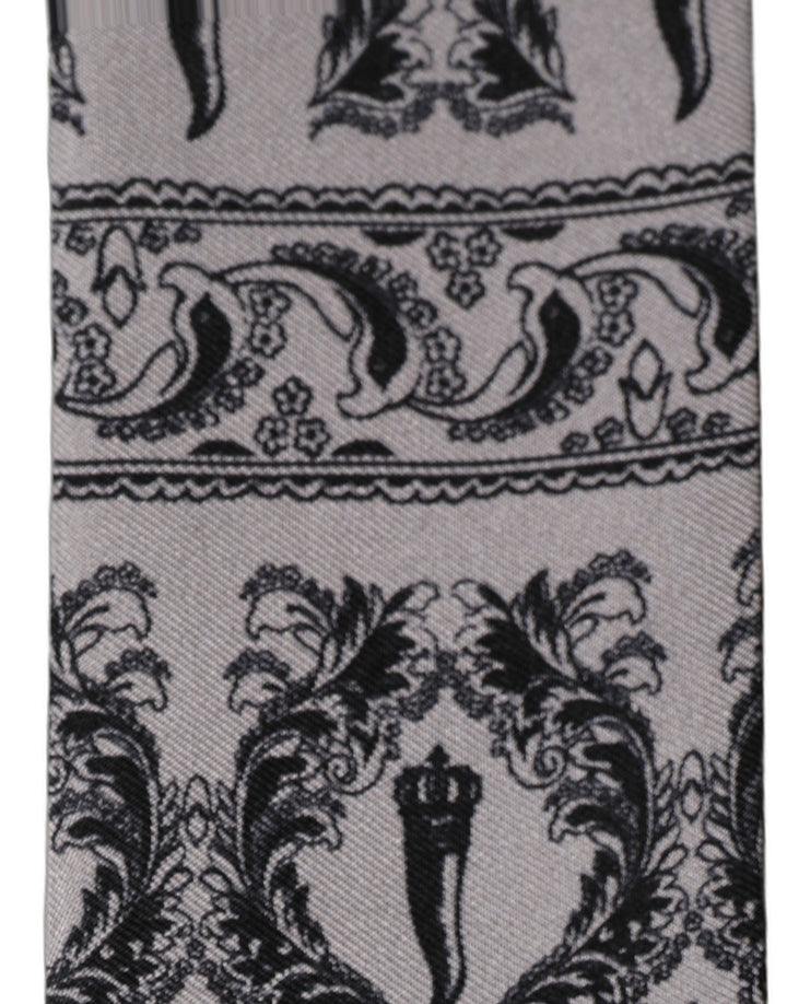 Dolce &amp; Gabbana Gray Baroque Silk Fringed Skinny Foulard Scarf