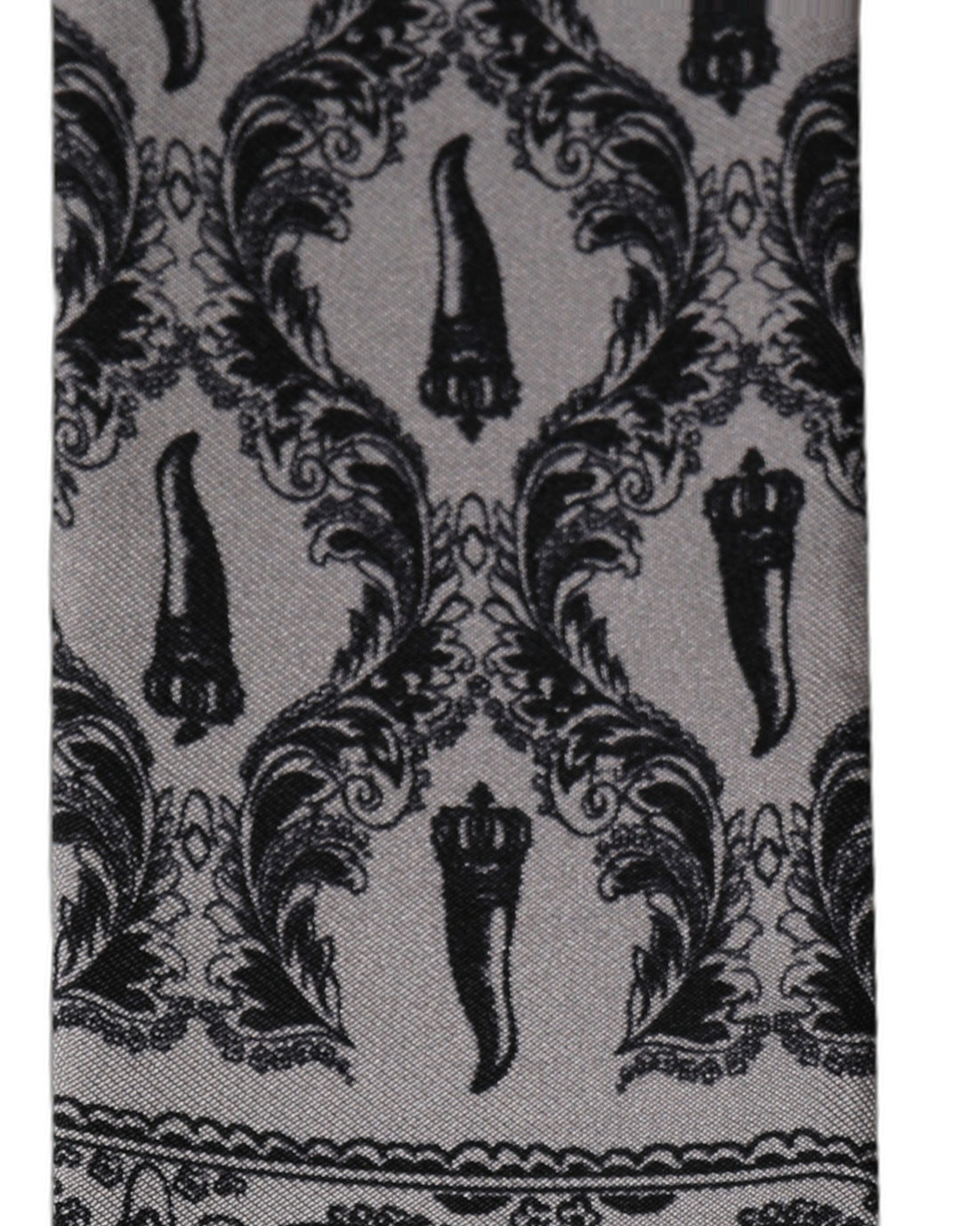 Dolce &amp; Gabbana Gray Baroque Silk Fringed Skinny Foulard Scarf