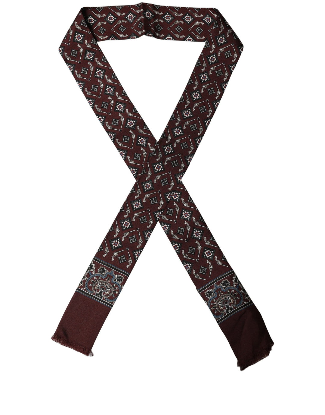 Dolce &amp; Gabbana Burgundy Skinny Twilly Fringed Foulard Scarf