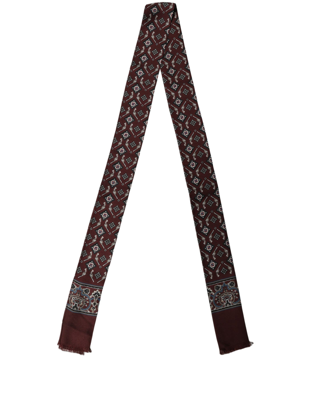 Dolce &amp; Gabbana Burgundy Skinny Twilly Fringed Foulard Scarf