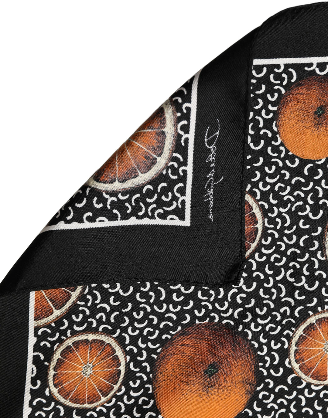 Dolce &amp; Gabbana Black Silk Orange Pocket Square Foulard Scarf