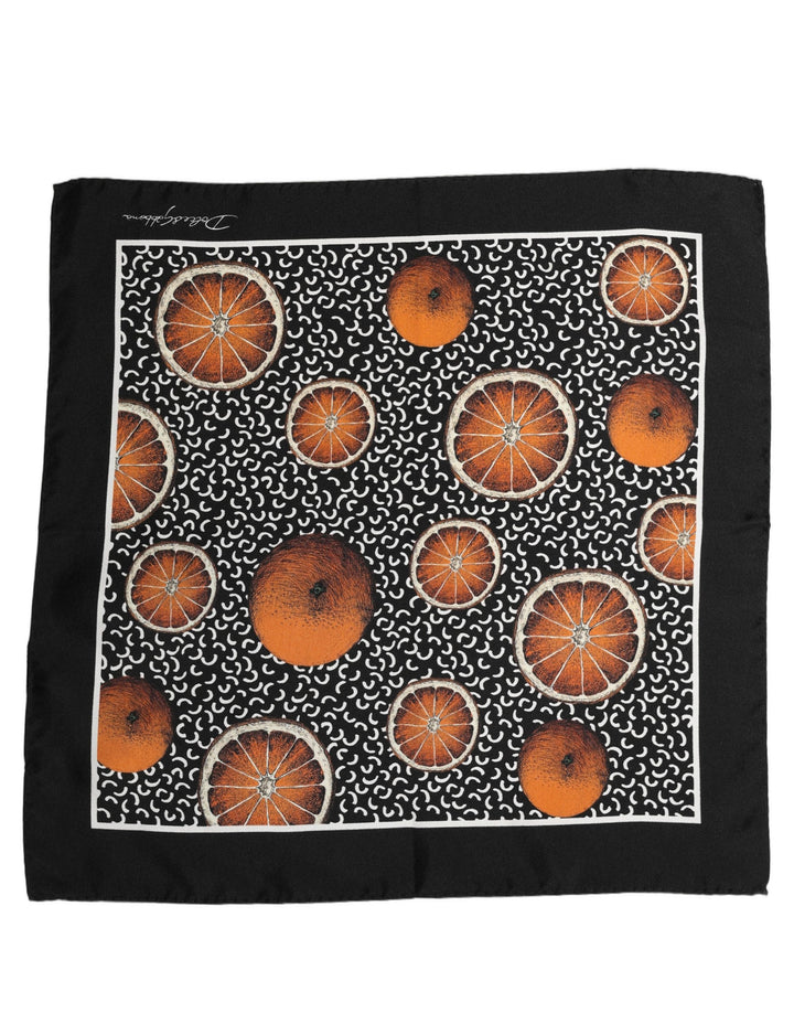 Dolce &amp; Gabbana Black Silk Orange Pocket Square Foulard Scarf