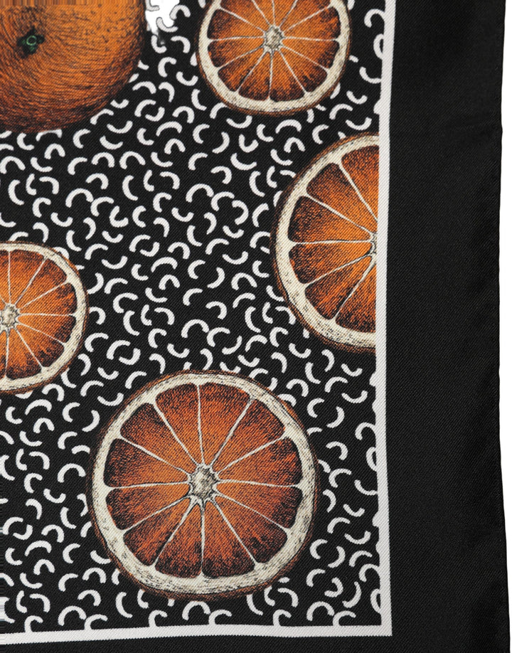 Dolce &amp; Gabbana Black Silk Orange Pocket Square Foulard Scarf