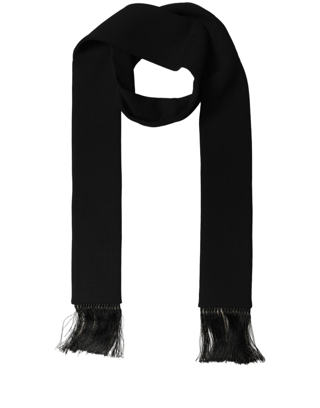 Dolce &amp; Gabbana Men Black Wool Knitted Fringed Foulard Scarf