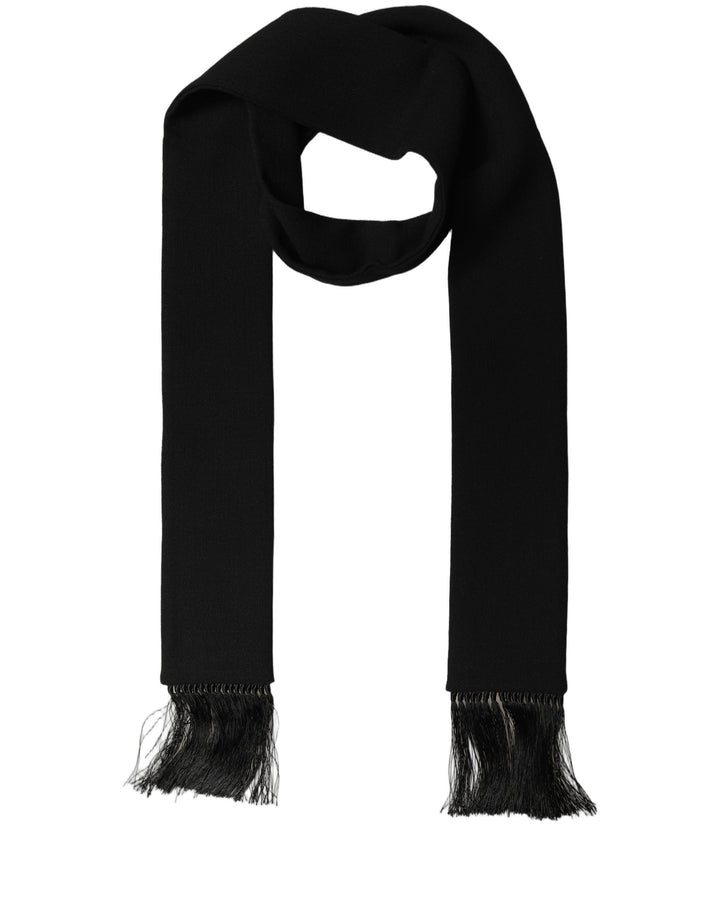 Dolce &amp; Gabbana Men Black Wool Knitted Fringed Foulard Scarf
