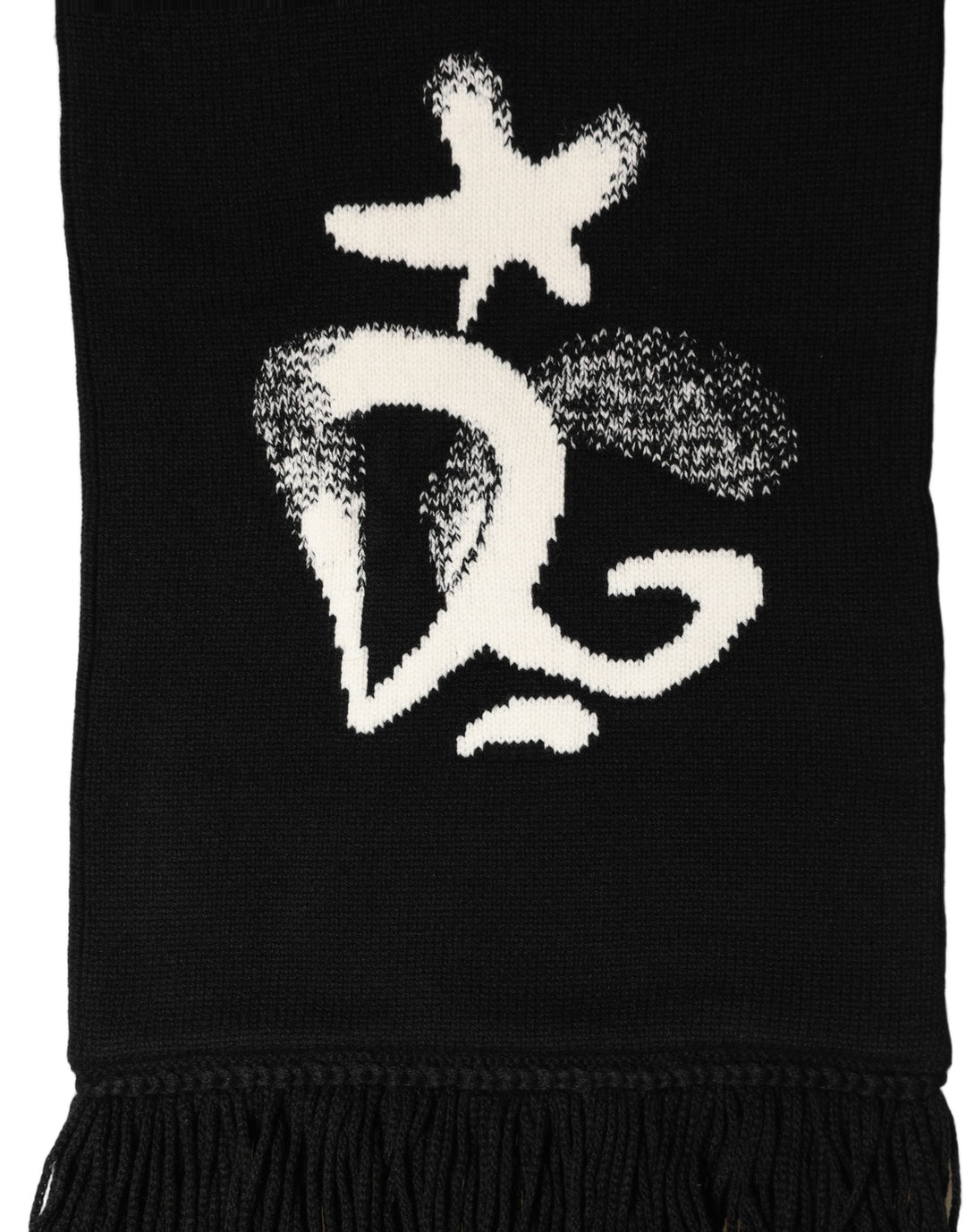 Dolce &amp; Gabbana Black Cashmere Knitted Fringed Foulard Scarf