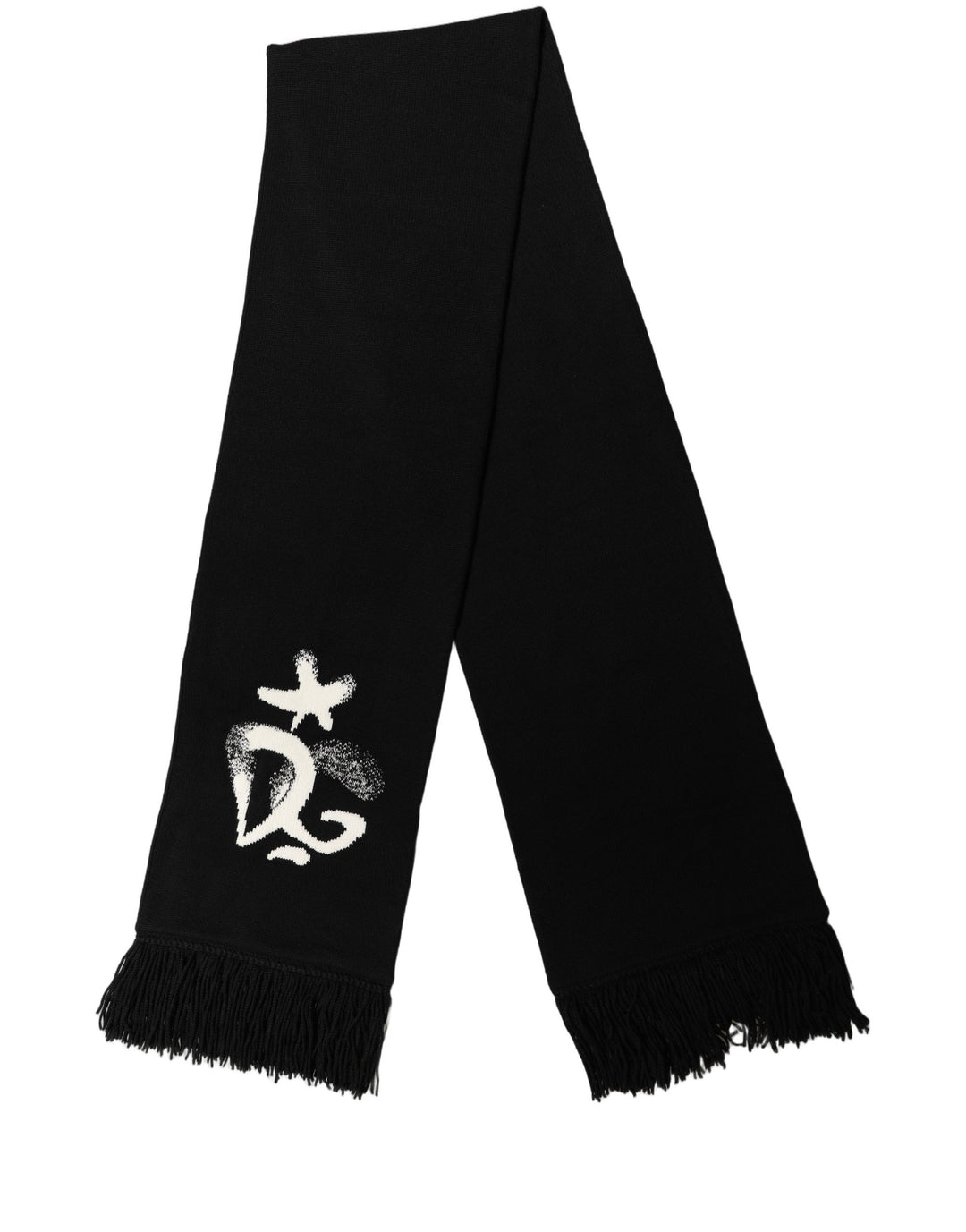 Dolce &amp; Gabbana Black Cashmere Knitted Fringed Foulard Scarf