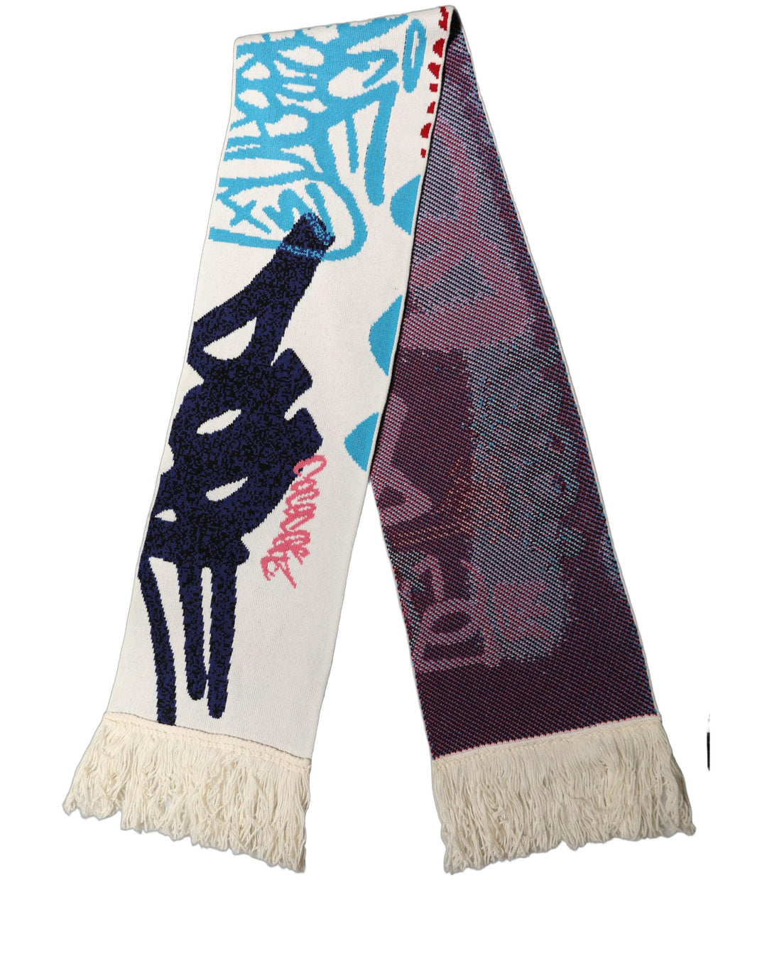 Dolce &amp; Gabbana White Graphic Cashmere Fringed Shawl Scarf