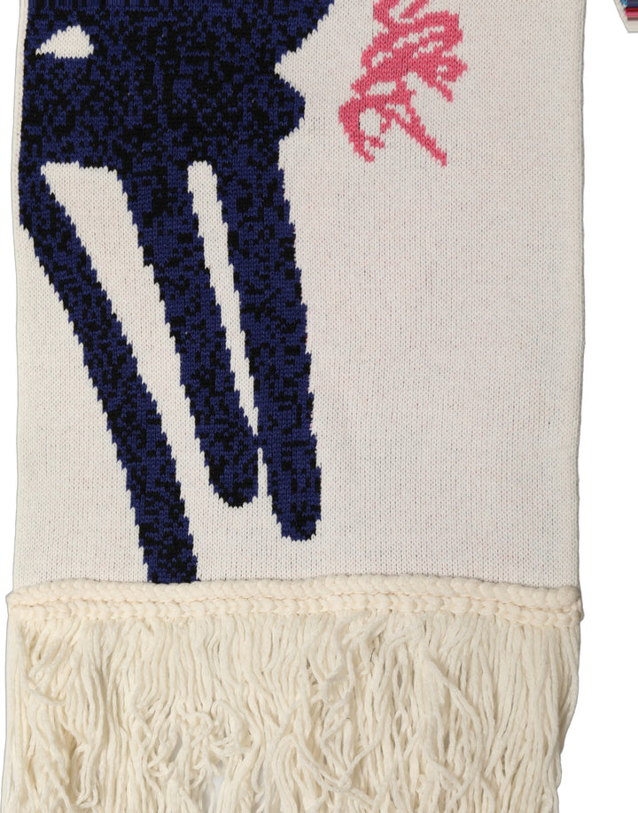 Dolce &amp; Gabbana White Graphic Cashmere Fringed Shawl Scarf