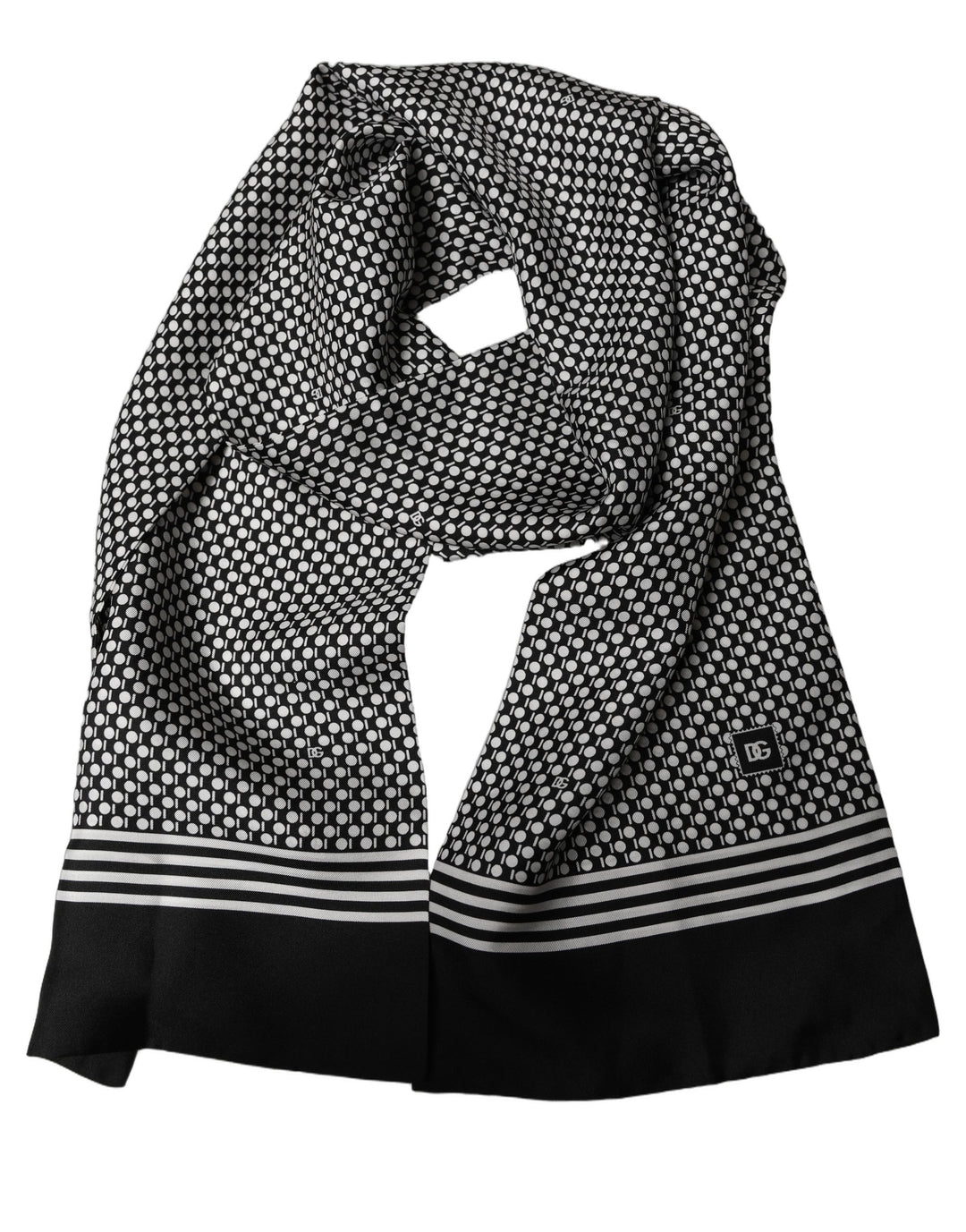 Dolce &amp; Gabbana Black White Geometric Silk Neck Shawl Scarf