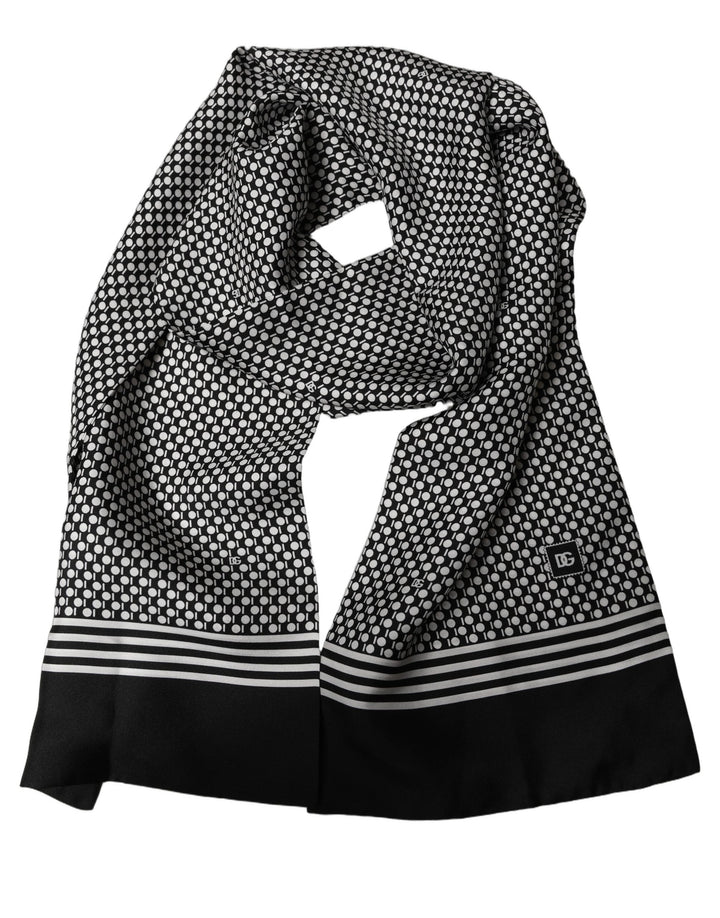 Dolce &amp; Gabbana Black White Geometric Silk Neck Shawl Scarf
