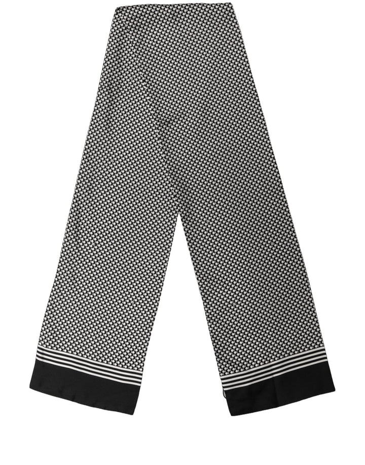Dolce &amp; Gabbana Black White Geometric Silk Neck Shawl Scarf