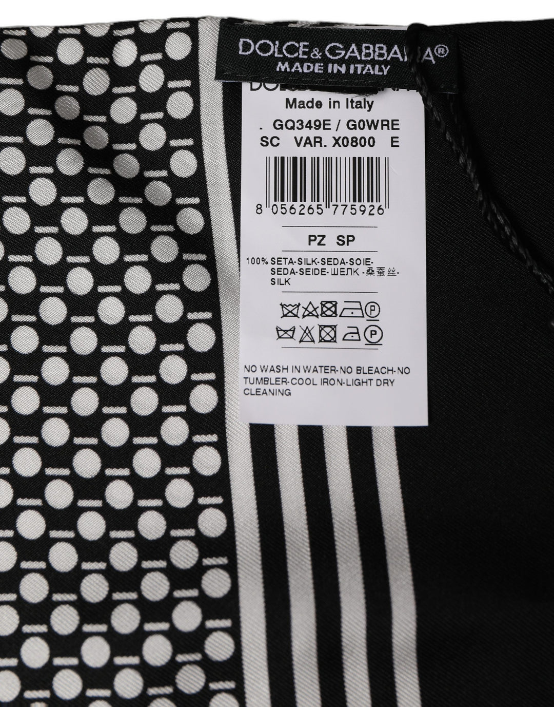 Dolce &amp; Gabbana Black White Geometric Silk Neck Shawl Scarf