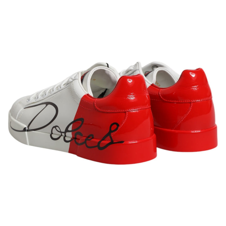 Dolce &amp; Gabbana White Red Leather Logo Portofino Sneakers Shoes