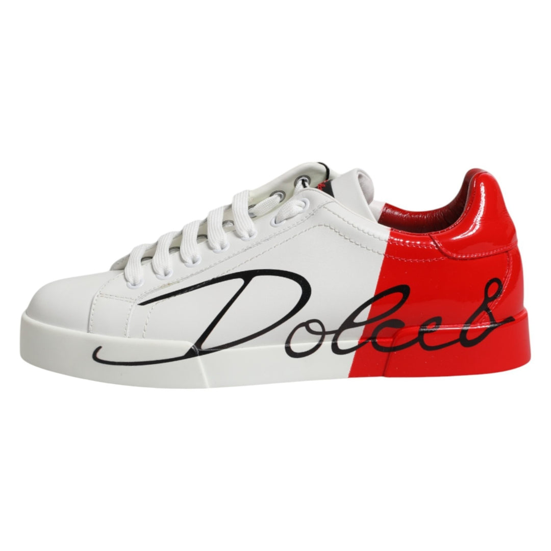 Dolce &amp; Gabbana White Red Leather Logo Portofino Sneakers Shoes