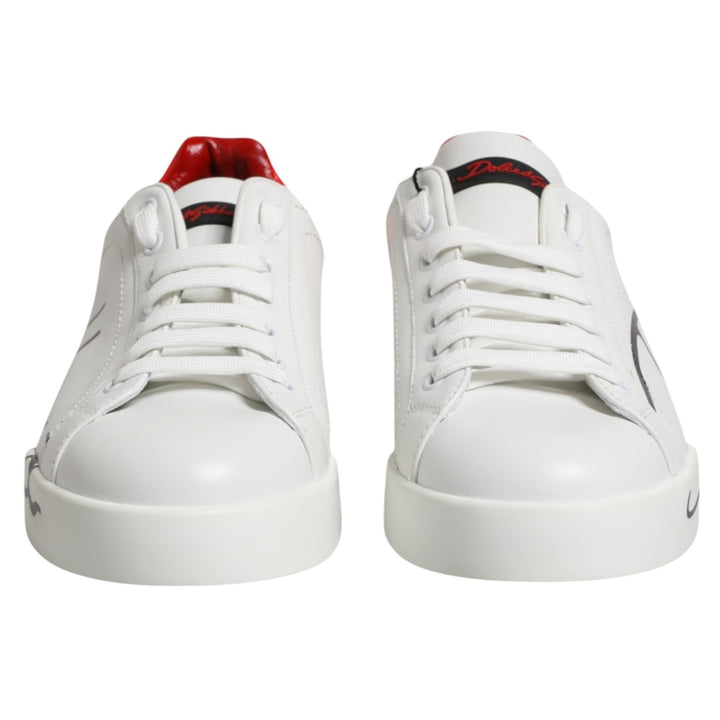 Dolce &amp; Gabbana White Red Leather Logo Portofino Sneakers Shoes