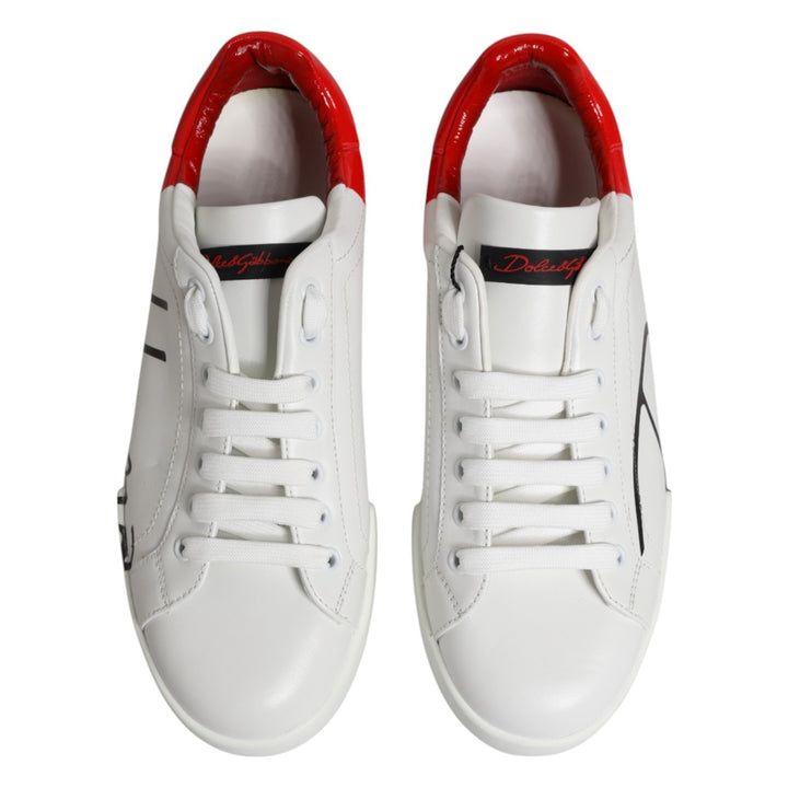 Dolce &amp; Gabbana White Red Leather Logo Portofino Sneakers Shoes