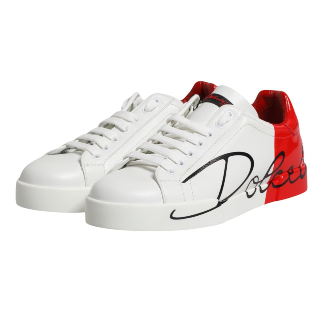 Dolce &amp; Gabbana White Red Leather Logo Portofino Sneakers Shoes
