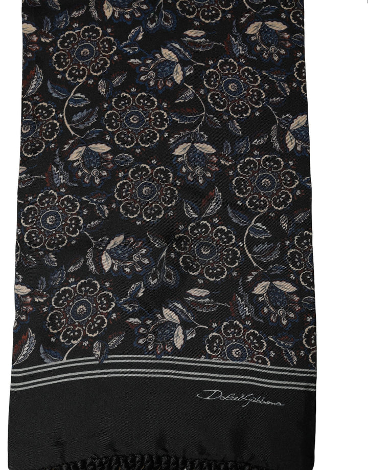 Dolce &amp; Gabbana Black Silk Floral Paisley Fringed Shawl Scarf