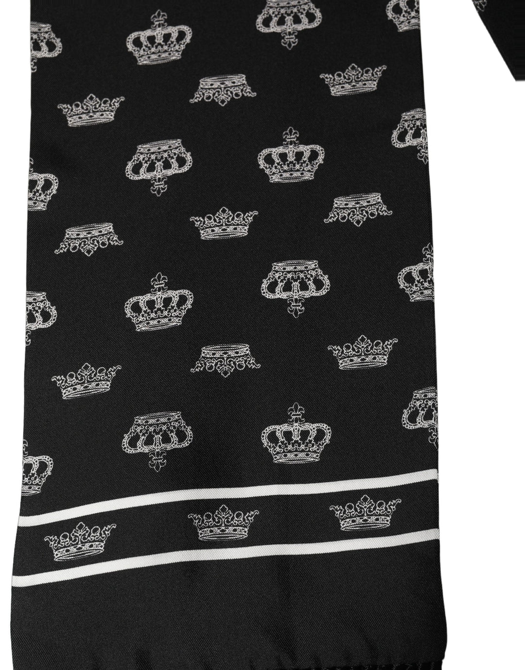Dolce &amp; Gabbana Black Silk Crown Fringed Neck Shawl Scarf