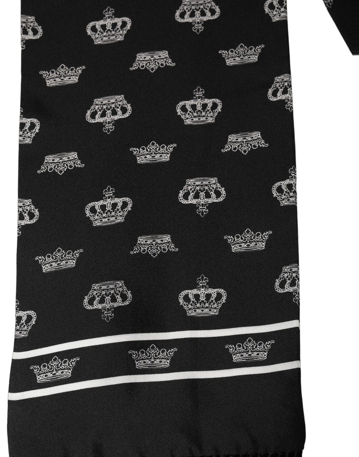 Dolce &amp; Gabbana Black Silk Crown Fringed Neck Shawl Scarf