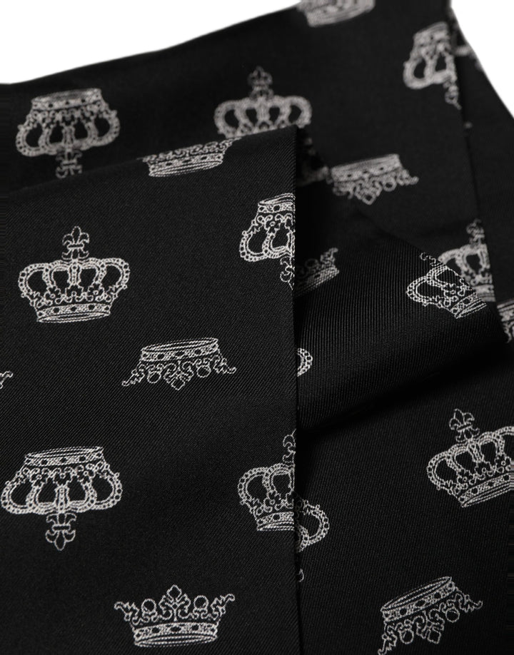 Dolce &amp; Gabbana Black Silk Crown Fringed Neck Shawl Scarf