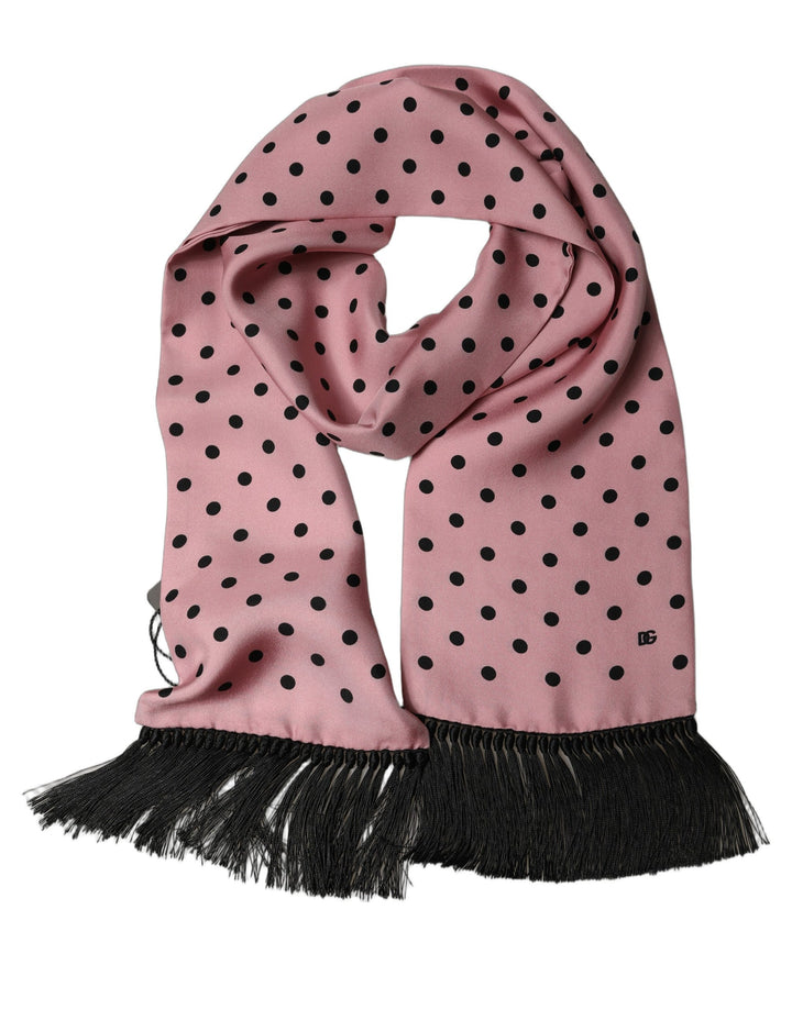 Dolce &amp; Gabbana Pink Polka Dot Silk Fringed Lace Stole Scarf