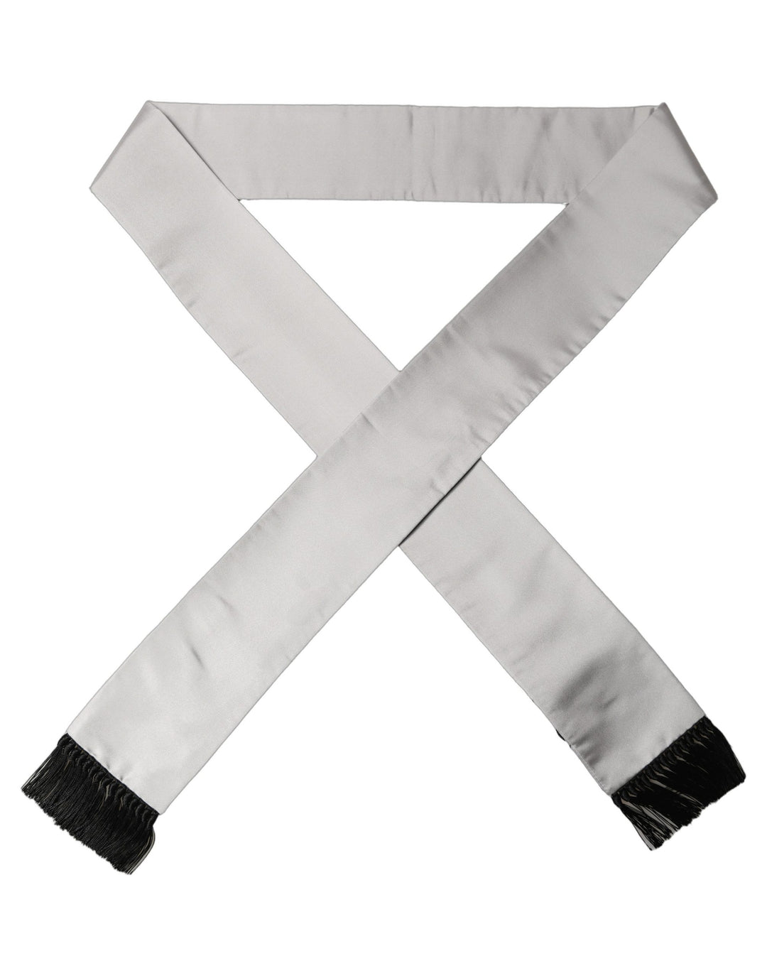 Dolce &amp; Gabbana Light Gray Satin Silk Fringed Lace Stole Scarf