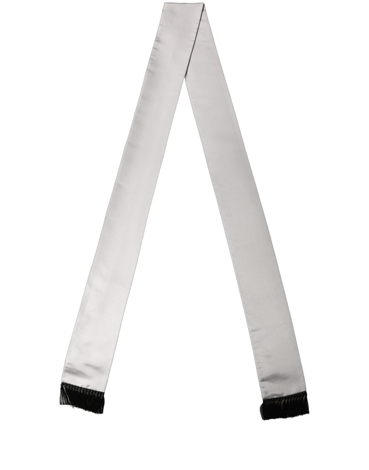 Dolce &amp; Gabbana Light Gray Satin Silk Fringed Lace Stole Scarf