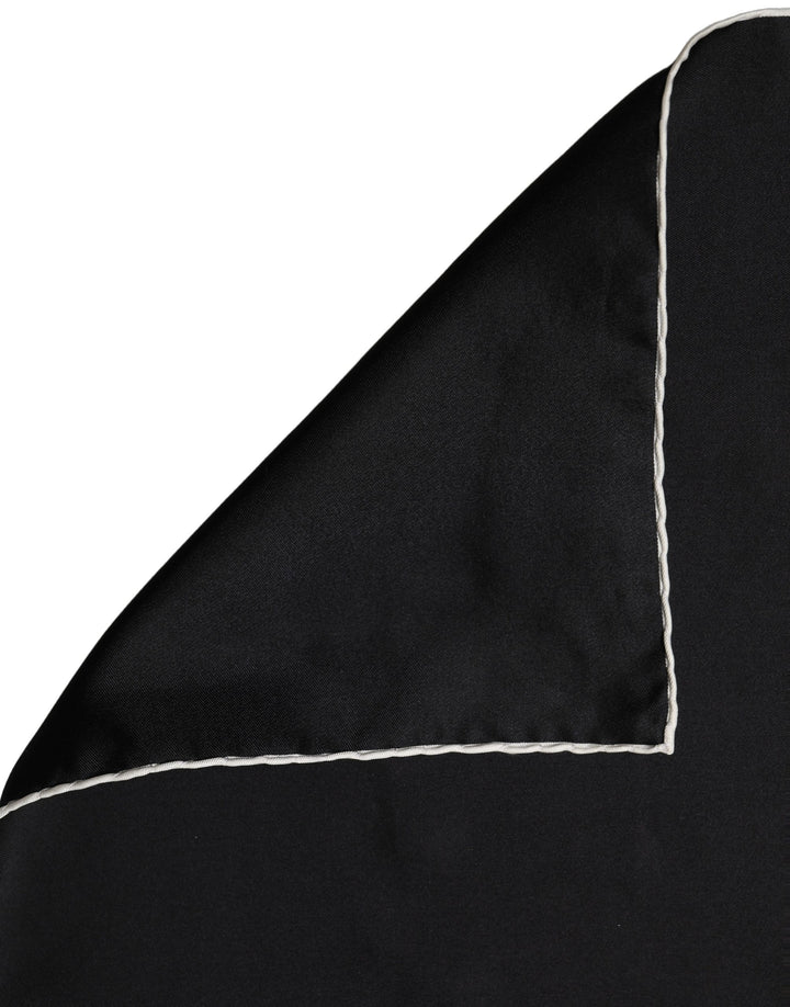 Dolce &amp; Gabbana Men Black Silk Pocket Square Foulard Scarf