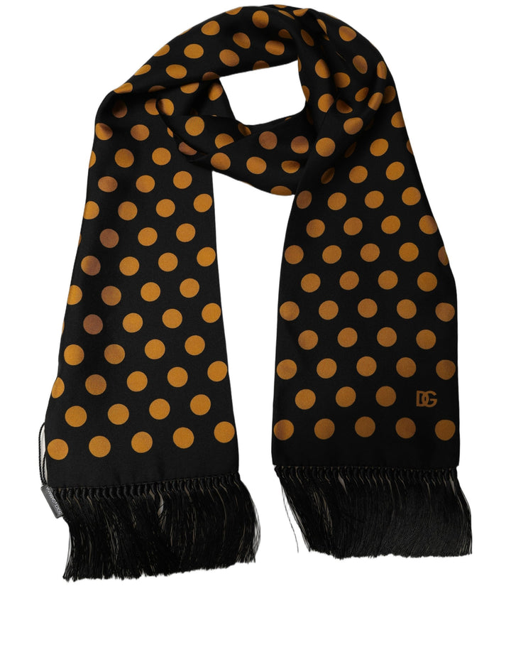 Dolce &amp; Gabbana Men Black Orange Polka Dot Fringed Lace Stole Scarf