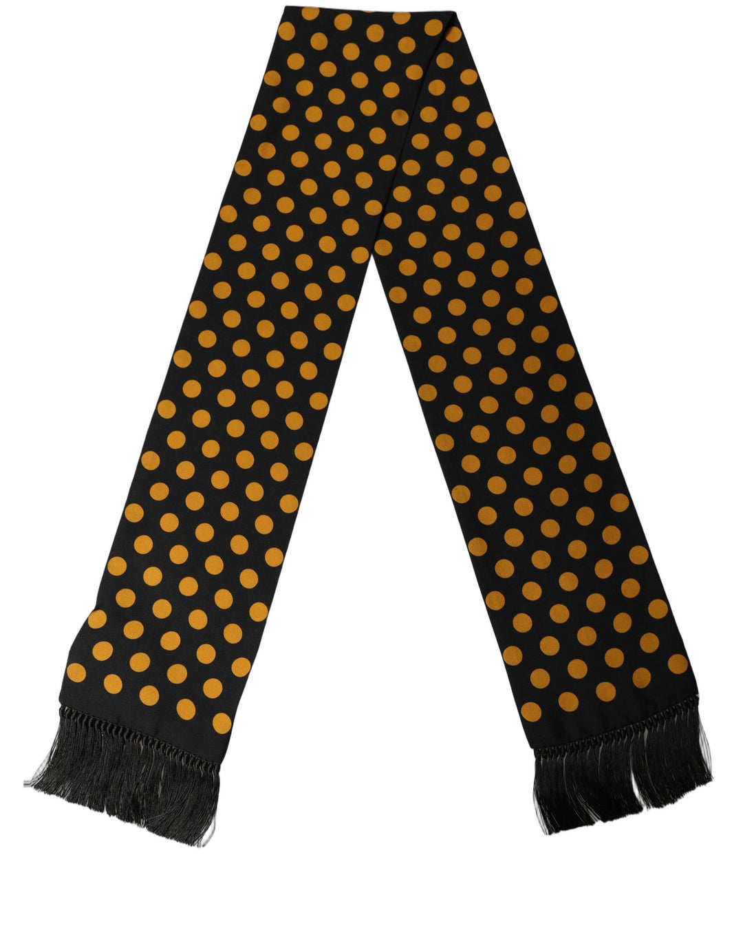 Dolce &amp; Gabbana Men Black Orange Polka Dot Fringed Lace Stole Scarf