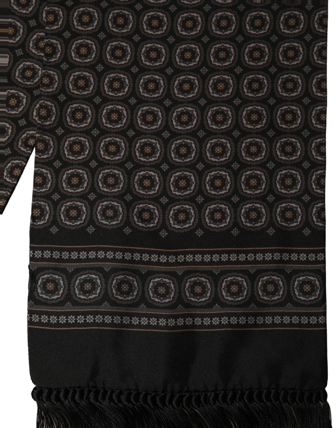 Dolce &amp; Gabbana Black Silk Geometric Fringed Neck Shawl Scarf
