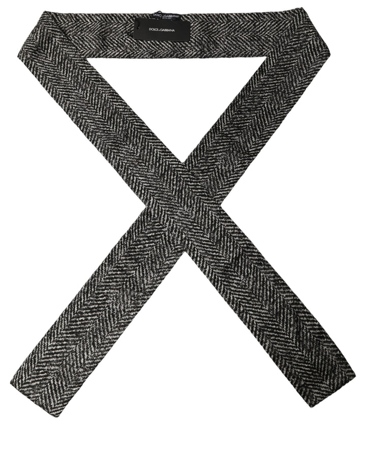 Dolce &amp; Gabbana Black White Herringbone Tweed Shawl Scarf