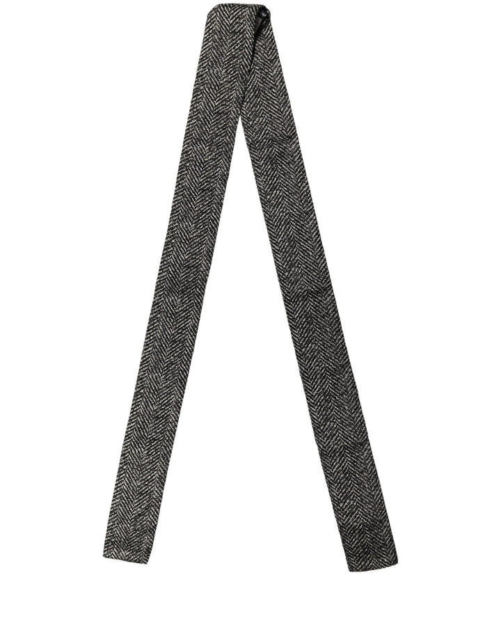 Dolce &amp; Gabbana Black White Herringbone Tweed Shawl Scarf