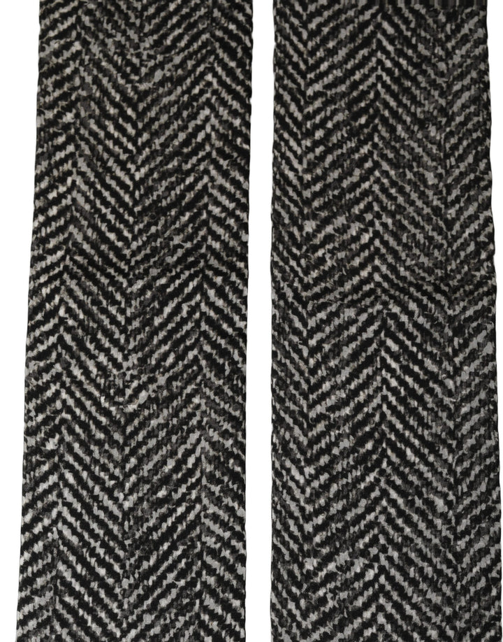 Dolce &amp; Gabbana Black White Herringbone Tweed Shawl Scarf