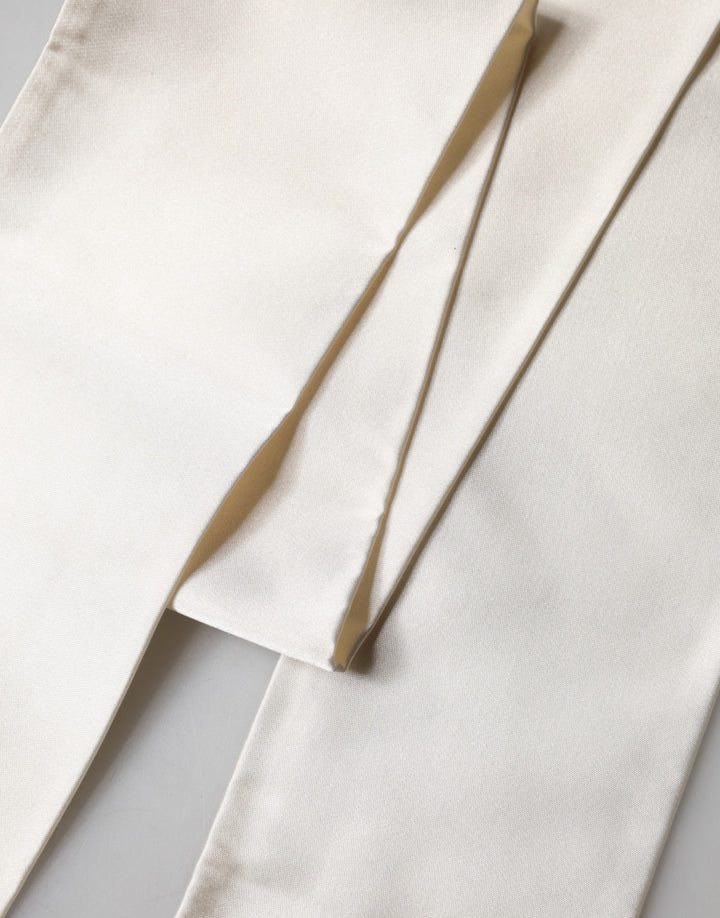 Dolce &amp; Gabbana Men White Satin Silk Fringed Lace Stole Scarf
