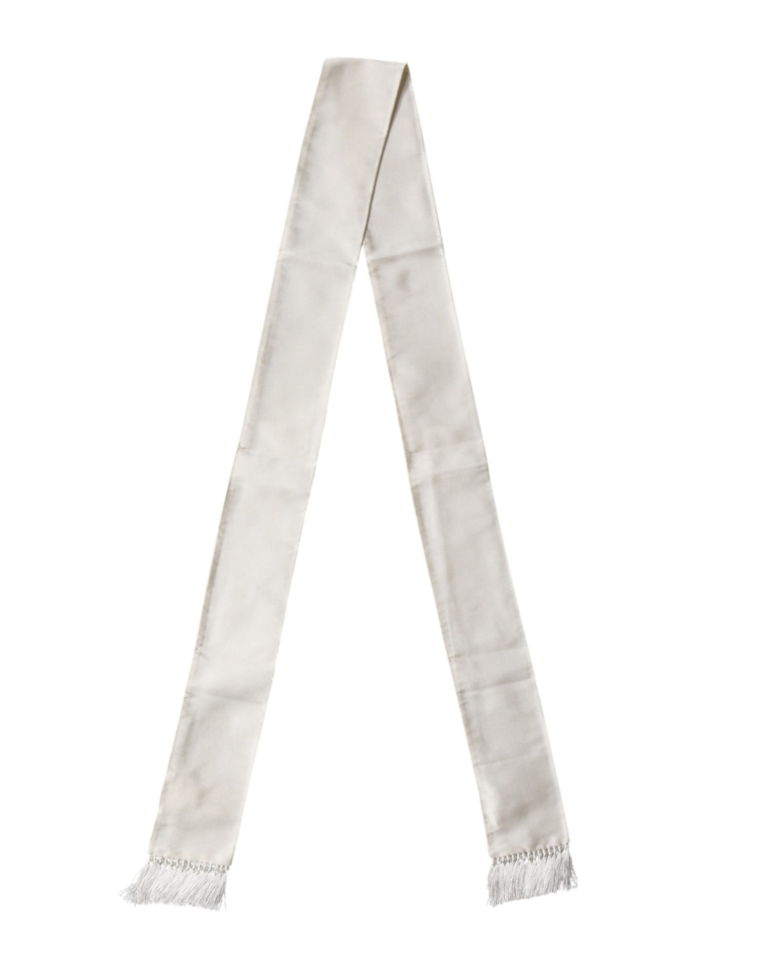 Dolce &amp; Gabbana Men White Satin Silk Fringed Lace Stole Scarf