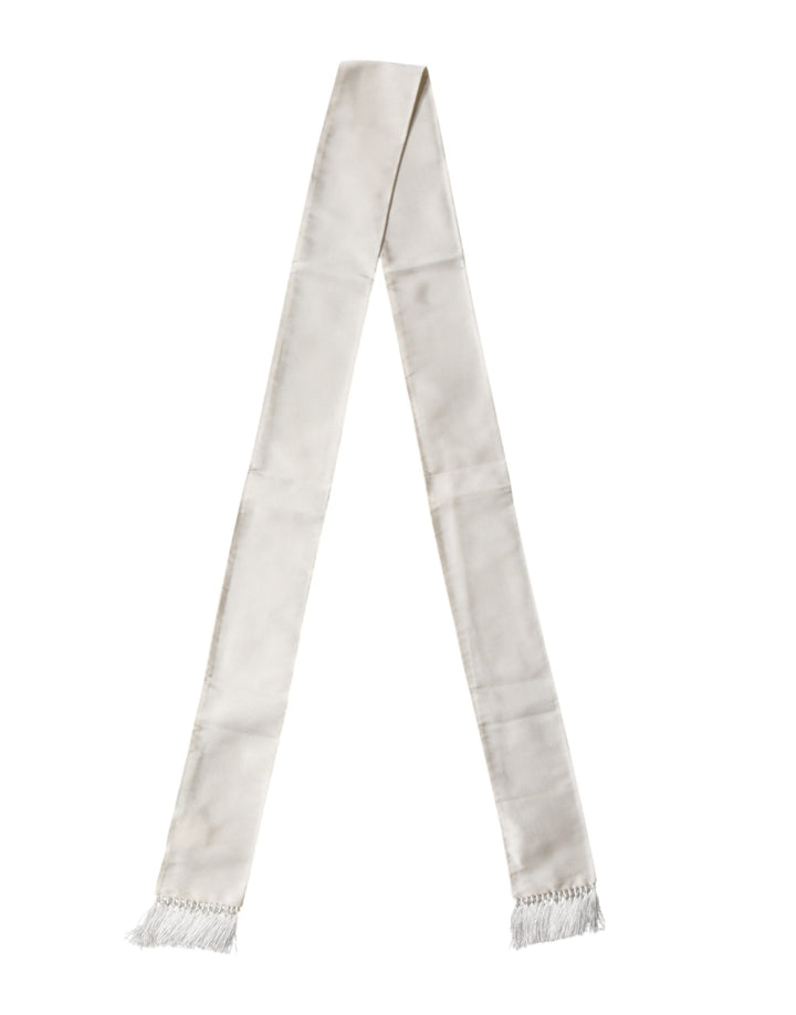 Dolce &amp; Gabbana Men White Satin Silk Fringed Lace Stole Scarf