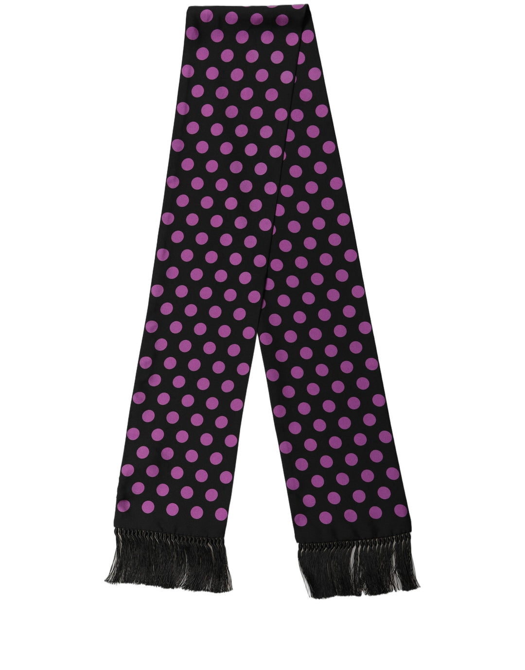 Dolce &amp; Gabbana Men Black Purple Polka Dot Fringed Lace Stole Scarf
