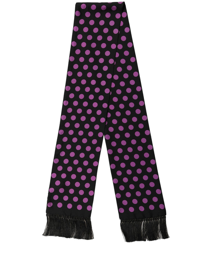 Dolce &amp; Gabbana Men Black Purple Polka Dot Fringed Lace Stole Scarf