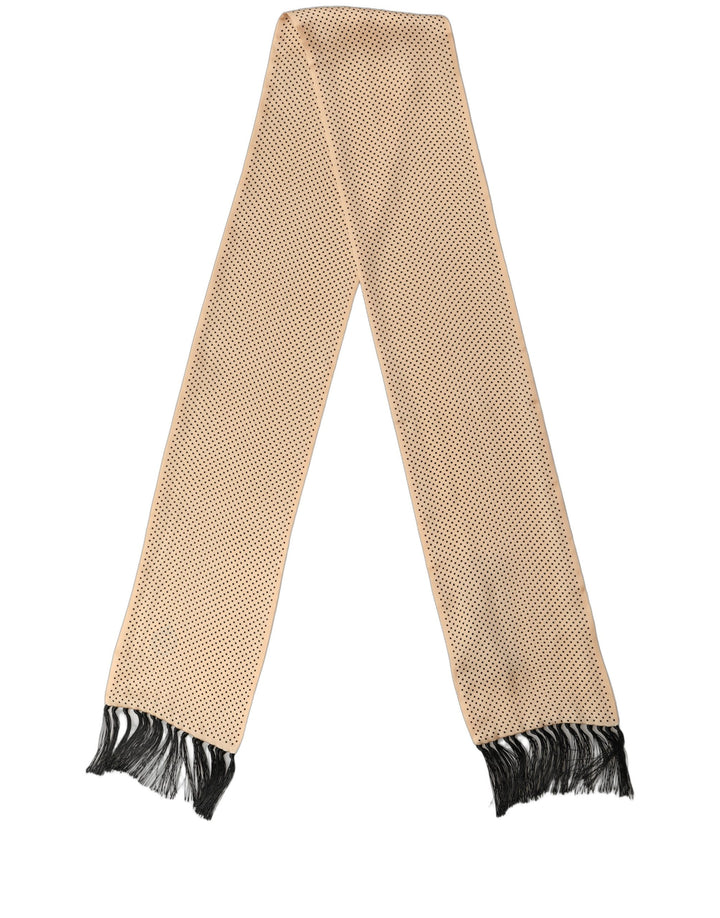 Dolce &amp; Gabbana Beige Silk Dotted Fringed Neck Shawl Scarf