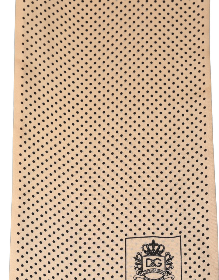 Dolce &amp; Gabbana Beige Silk Dotted Fringed Neck Shawl Scarf