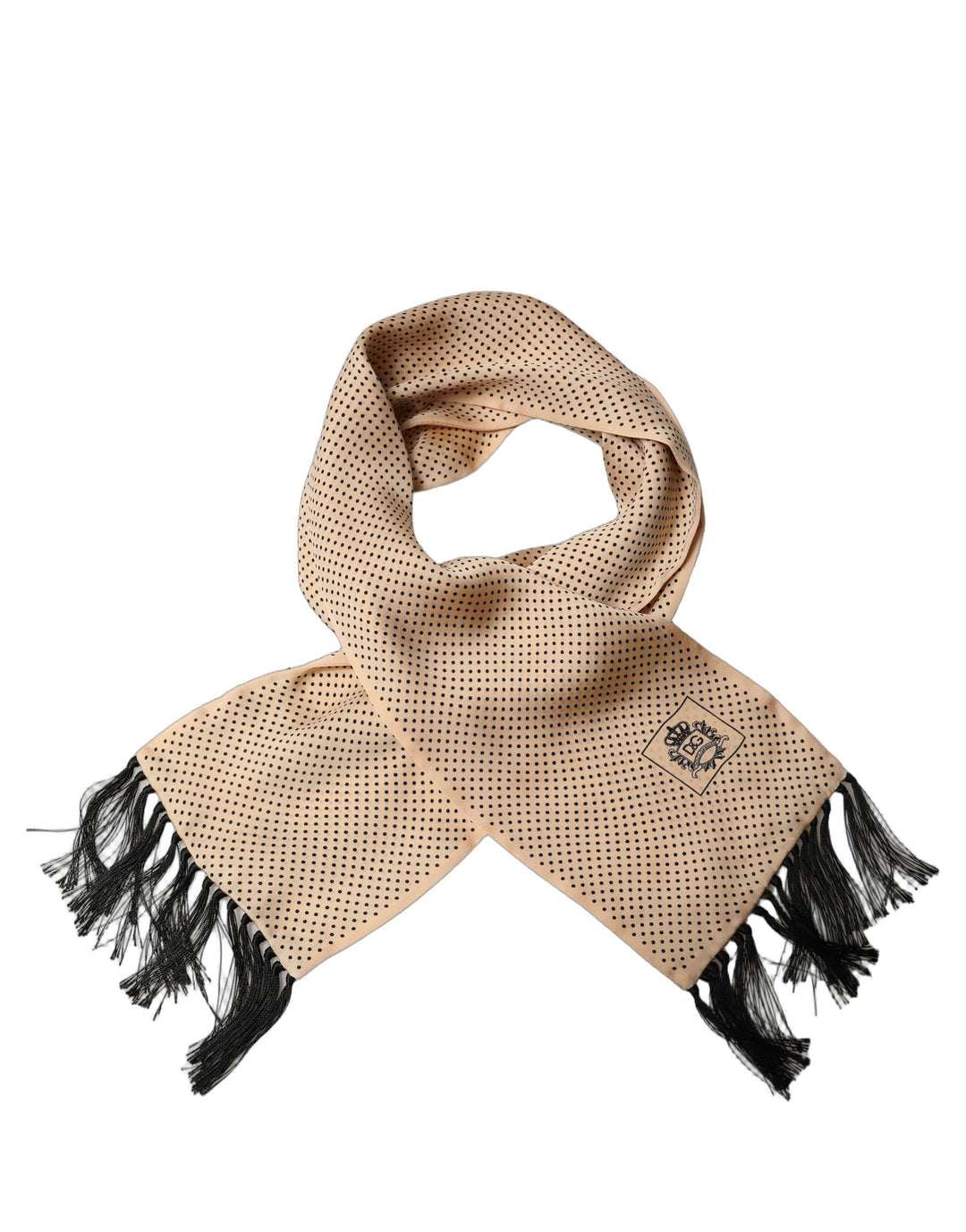 Dolce &amp; Gabbana Beige Silk Dotted Fringed Neck Shawl Scarf