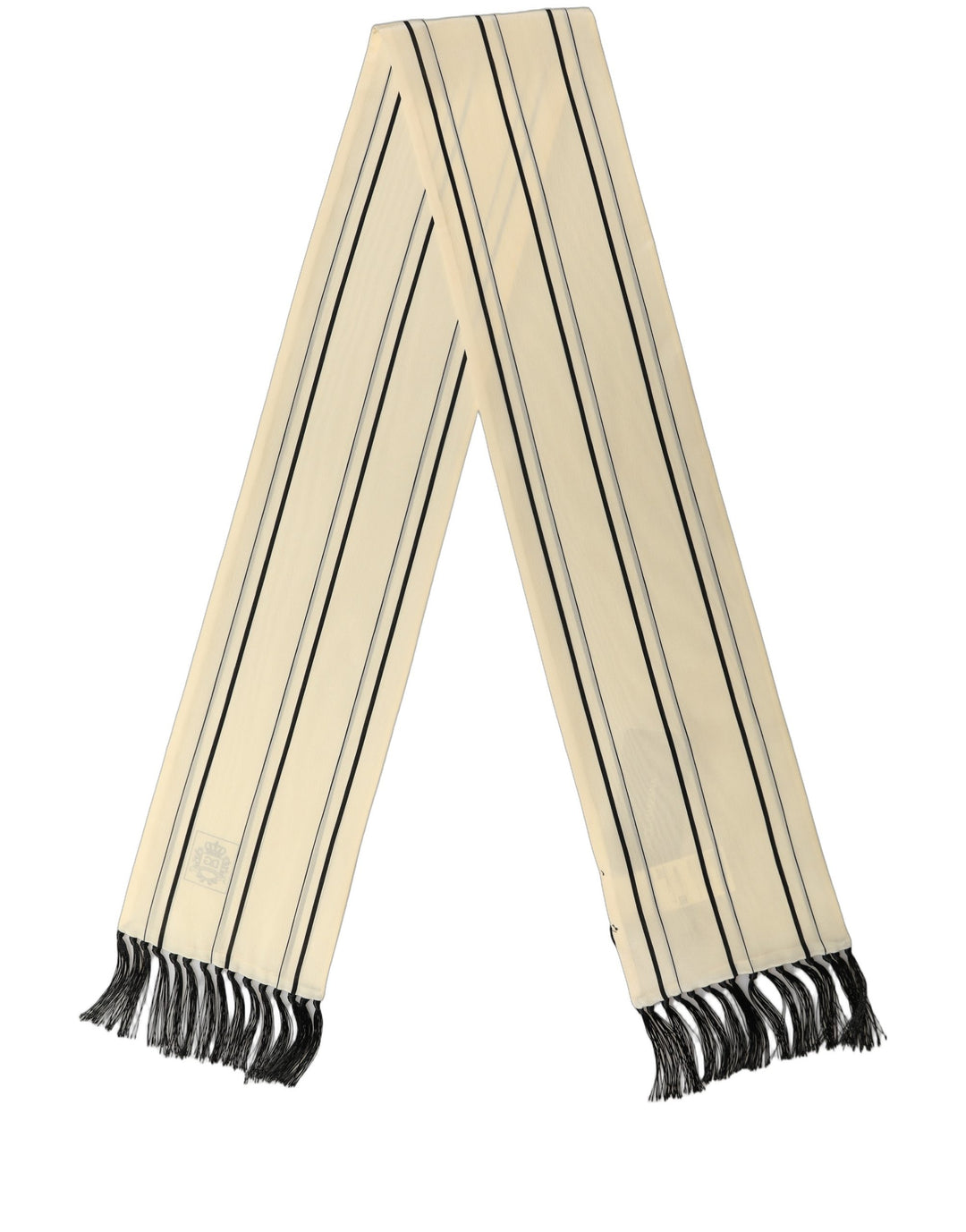 Dolce &amp; Gabbana Beige Silk Striped Fringed Neck Shawl Scarf